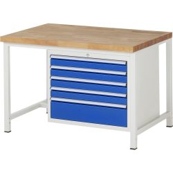 RAU Werkbank Serie 8000, HxBxT 840 x 1.250 x 900 mm, 5 x 90%-Auszug-Schubladen 4 x 90, 1 x 180 mm, Schubladen-TK 75 kg