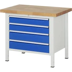 RAU Werkbank Serie 8000, HxBxT 840-1.040 x 1.000 x 700 mm, 4 x 90%-Auszug-Schubladen 2 x 120, 2 x 150 mm, Breite 680 mm