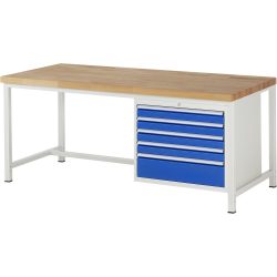 RAU Werkbank Serie 8000, HxBxT 840-1.040 x 2.000 x 900 mm, 5 x 90%-Auszug-Schubladen 4 x 90, 1 x 180 mm, Schubladen-TK 75 kg