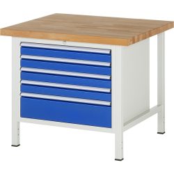 RAU Werkbank Serie 8000, HxBxT 840-1.040 x 1.000 x 900 mm, 5 x 100%-Auszug-Schubladen 4 x 90, 1 x 180 mm, Schubladen-TK 75 kg