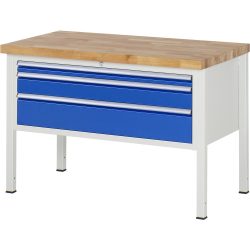 RAU Werkbank Serie 8000, HxBxT 840-1.040 x 1.250 x 700 mm, 3 x 100%-Auszug-Schubladen 1 x 60, 1 x 120, 1 x 180 mm, Breite 1.055 mm