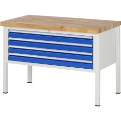 RAU Werkbank Serie 8000, HxBxT 840 x 1.250 x 700 mm, 4 x 90%-Auszug-Schubladen 4 x 90 mm, Schubladen-TK 50 kg