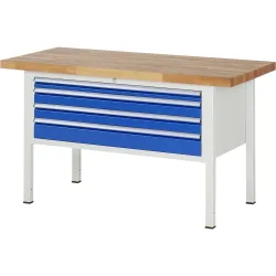 RAU Werkbank Serie 8000, HxBxT 840 x 1.500 x 700 mm, 4 x 100%-Auszug-Schubladen 1 x 60, 2 x 90, 1 x 120 mm, Schubladen-TK 50 kg
