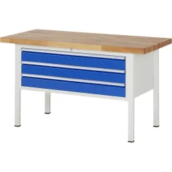 RAU Werkbank Serie 8000, HxBxT 840 x 1.500 x 700 mm, 3 x 100%-Auszug-Schubladen 3 x 120 mm, Schubladen-TK 50 kg