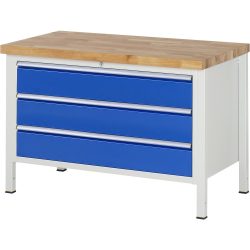 RAU Werkbank Serie 8000, HxBxT 840-1.040 x 1.250 x 700 mm, 3 x 90%-Auszug-Schubladen 3 x 180 mm, Breite 1.055 mm