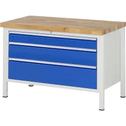 RAU Werkbank Serie 8000, HxBxT 840-1.040 x 1.250 x 700 mm, 3 x 100%-Auszug-Schubladen 1 x 120, 1 x 180, 1 x 240 mm, Breite 1.055 mm