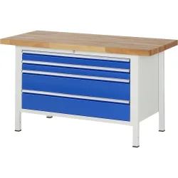 RAU Werkbank Serie 8000, HxBxT 840 x 1.500 x 700 mm, 4 x 100%-Auszug-Schubladen 2 x 90, 2 x 180 mm, Schubladen-TK 50 kg