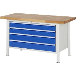 RAU Werkbank Serie 8000, HxBxT 840 x 1.500 x 700 mm, 4 x 90%-Auszug-Schubladen 2 x 120, 2 x 150 mm, Schubladen-TK 50 kg