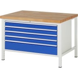 RAU Werkbank Serie 8000, HxBxT 840 x 1.250 x 900 mm, 5 x 90%-Auszug-Schubladen 4 x 90, 1 x 180 mm, Schubladen-TK 50 kg