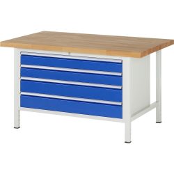 RAU Werkbank Serie 8000, HxBxT 840-1.040 x 1.500 x 900 mm, 4 x 100%-Auszug-Schubladen 2 x 120, 2 x 150 mm, Breite 1.055 mm