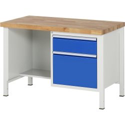 RAU Werkbank Serie 8000, 1 Ablageboden, HxBxT 840-1.040 x 1.250 x 700 mm, 2 x 90%-Auszug-Schubladen