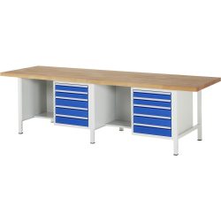 RAU Werkbank Serie 8000, 2 Container, HxBxT 840 x 3.000 x 900 mm, 10 x 100%-Auszug-Schubladen