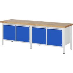 RAU Werkbank Serie 8000, 2 Doppel-Container, 4 Flügeltüren, HxBxT 840-1.040 x 2.500 x 700 mm