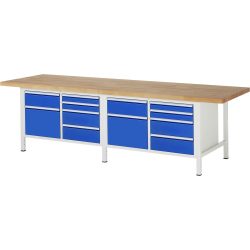 RAU Werkbank Serie 8000, 2 Doppel-Container, HxBxT 840 x 3.000 x 900 mm, 10 x 100%-Auszug-Schubladen
