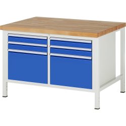 RAU Werkbank Serie 8000, 1 Doppel-Container, HxBxT 840 x 1.250 x 900 mm, 6 x 90%-Auszug-Schubladen 4 x 90, 2 x 360 mm, Schubladen-TK 100 kg