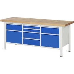 RAU Werkbank Serie 8000, 1 Dreifach-Container, HxBxT 840-1.040 x 2.000 x 700 mm, 8 x 90%-Auszug-Schubladen 2 x 90, 4 x 180, 2 x 360 mm