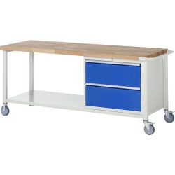 RAU mobile Werkbank Serie 8000, 1 Ablageboden, HxBxT 880-1.080 x 2.000 x 700 mm, 2 x 100%-Auszug-Schubladen