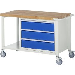 RAU mobile Werkbank Serie 8000, 1 Ablageboden, HxBxT 880-1.080 x 1.250 x 700 mm, 3 x 100%-Auszug-Schubladen, Breite 680 mm