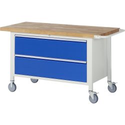 RAU mobile Werkbank Serie 8000, HxBxT 880-1.080 x 1.500 x 700 mm, 2 x 90%-Auszug-Schubladen, Breite 1.055 mm