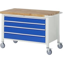 RAU mobile Werkbank Serie 8000, HxBxT 880 x 1.250 x 700 mm, 1 Container, 4 x 90%-Auszug-Schubladen, Breite 1.055 mm