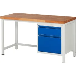 RAU Werkbank Serie 8000, 1 Flügeltür, HxBxT 840 x 1.500 x 700 mm, 1 x 90%-Auszug-Schublade, Griffleiste