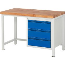 RAU Werkbank Serie 8000, HxBxT 840-1.040 x 1.250 x 700 mm, 3 x 90%-Auszug-Schubladen 3 x 180 mm