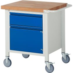 RAU mobile Werkbank Serie 8000, HxBxT 880 x 750 x 700 mm, 1 Container, 1 Flügeltür, 1 Schublade, eintegrierte Griffleiste