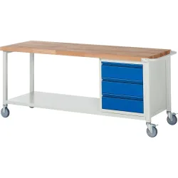 RAU mobile Werkbank Serie 8000, HxBxT 880 x 2.000 x 700 mm, 1 Container, 1 Ablageboden, 3 Schubladen