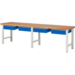 RAU Werkbank Serie 7000, HxBxT 840 x 3.000 x 700 mm, 4 Schubladen 4 x 150 mm
