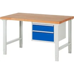 RAU Werkbank Serie 7000, 1 Container, HxBxT 790-1.140 x 1.500 x 900 mm, 2 x 100%-Auszug-Schubladen 1 x 150, 1 x 210 mm