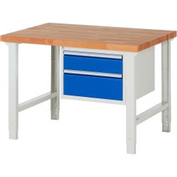 RAU Werkbank Serie 7000, 1 Container, HxBxT 790-1.140 x 1.250 x 900 mm, 2 x 100%-Auszug-Schubladen 1 x 150, 1 x 210 mm