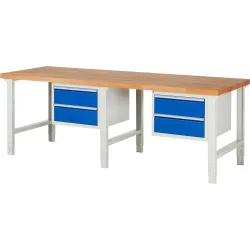 RAU Werkbank Serie 7000, 2 Container, HxBxT 790-1.140 x 2.500 x 900 mm, 4 x 100%-Auszug-Schubladen 2 x 150 mm, 2 x 210 mm