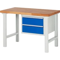 RAU Werkbank Serie 7000, 1 Container, HxBxT 840 x 1.250 x 700 mm, 2 x 100%-Auszug-Schubladen 2 x 180 mm