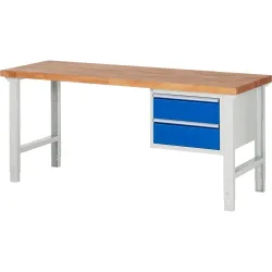 RAU Werkbank Serie 7000, 1 Container, HxBxT 790-1.140 x 2.000 x 700 mm, 2 x 100%-Auszug-Schubladen 2 x 180 mm