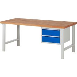 RAU Werkbank Serie 7000, 1 Container, HxBxT 840 x 2.000 x 900 mm, 2 x 90%-Auszug-Schubladen 2 x 180 mm