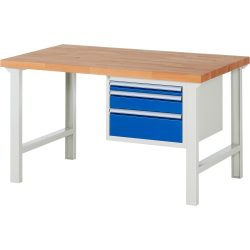RAU Werkbank Serie 7000, 1 Container, HxBxT 840 x 1.500 x 900 mm, 3 x 90%-Auszug-Schubladen 1 x 60, 1 x 120, 1 x 180 mm, Schubladen-TK 100 kg