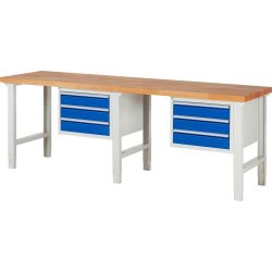 RAU Werkbank Serie 7000, 2 Container, HxBxT 790-1.140 x 2.500 x 700 mm, 6 x 90%-Auszug-Schubladen 6 x 120 mm