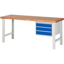 RAU Werkbank Serie 7000, 1 Container, HxBxT 840 x 2.000 x 700 mm, 3 x 90%-Auszug-Schubladen 3 x 120 mm, Schubladen-TK 100 kg
