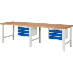RAU Werkbank Serie 7000, 2 Container, HxBxT 790-1.140 x 3.000 x 900 mm, 6 x 90%-Auszug-Schubladen 6 x 120 mm