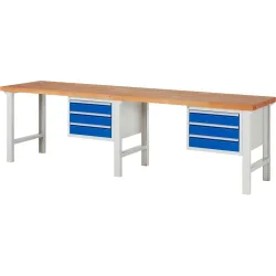RAU Werkbank Serie 7000, TK 750 kg, 2 Container, HxBxT 840 x 3.000 x 700 mm, 6 x 100%-Auszug-Schubladen 6 x 120 mm