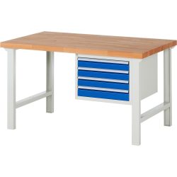 RAU Werkbank Serie 7000, 1 Container, HxBxT 840 x 1.500 x 900 mm, 4 x 90%-Auszug-Schubladen 4 x 90 mm, Schubladen-TK 100 kg