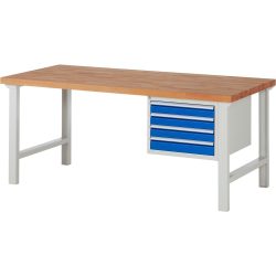 RAU Werkbank Serie 7000, 1 Container, HxBxT 840 x 2.000 x 900 mm, 4 x 100%-Auszug-Schubladen 4 x 90 mm, Schubladen-TK 100 kg