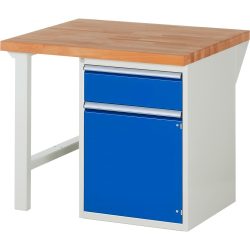 RAU Werkbank Serie 7000, 1 Container, HxBxT 840 x 1.000 x 900 mm, 1 x 100%-Auszug-Schublade, 1 Flügeltür, 1 Fachboden