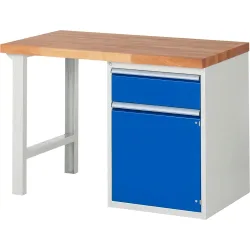 RAU Werkbank Serie 7000, 1 Container, HxBxT 840 x 1.250 x 700 mm, 1 x 100%-Auszug-Schublade, 1 Flügeltür, 1 Fachboden