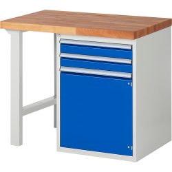 RAU Werkbank Serie 7000, 1 Container, HxBxT 890 x 1.000 x 700 mm, 2 x 90%-Auszug-Schubladen, 1 Flügeltür, 1 Fachboden