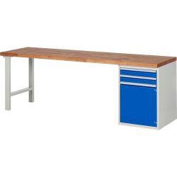 RAU Werkbank Serie 7000, 1 Container, HxBxT 840 x 2.500 x 700 mm, 2 x 100%-Auszug-Schubladen, 1 Flügeltür, 1 Fachboden