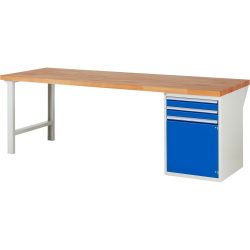 RAU Werkbank Serie 7000, 1 Container, HxBxT 890 x 2.500 x 900 mm, 2 x 90%-Auszug-Schubladen, 1 Flügeltür, 1 Fachboden