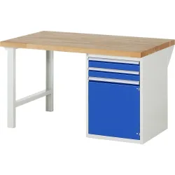 RAU Werkbank Serie 7000, 1 Container, HxBxT 840 x 1.500 x 900 mm, 2 x 100%-Auszug-Schubladen, 1 Flügeltür, 1 Fachboden