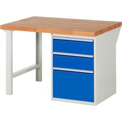 RAU Werkbank Serie 7000, 1 Container, HxBxT 890 x 1.250 x 900 mm, 3 x 100%-Auszug-Schubladen 2 x 180, 1 x 360 mm, Schubladen-TK 100 kg