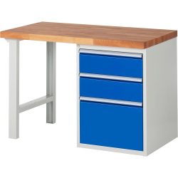RAU Werkbank Serie 7000, 1 Container, HxBxT 890 x 1.250 x 700 mm, 3 x 90%-Auszug-Schubladen 2 x 180, 1 x 360 mm, Schubladen-TK 100 kg